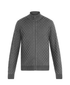 Uomo Louis Vuitton Maglieria E Felpe | Cardigan Con Motivo Damier E Zip Gris Fonce