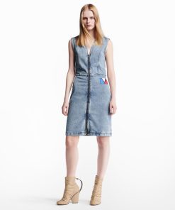 Donna Louis Vuitton Denim | Abito In Denim Sbiancato Con Zip