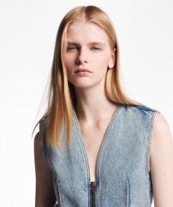 Donna Louis Vuitton Denim | Abito In Denim Sbiancato Con Zip