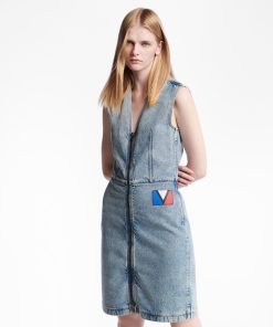 Donna Louis Vuitton Denim | Abito In Denim Sbiancato Con Zip