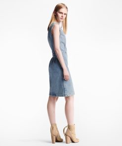 Donna Louis Vuitton Denim | Abito In Denim Sbiancato Con Zip