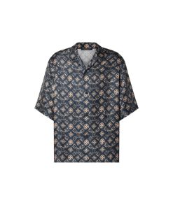 Uomo Louis Vuitton Camicie | Camicia In Seta A Maniche Corte Con Motivo Monogram Sand Petrole