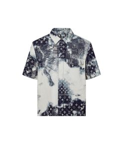 Uomo Louis Vuitton Camicie | Camicia A Maniche Corte In Denim Con Motivo Monogram Bandana