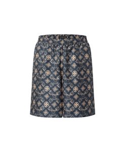 Uomo Louis Vuitton Pantaloni | Shorts In Seta Con Motivo Monogram Petrole