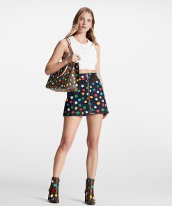 Donna Louis Vuitton Denim | Lv X Yk Minigonna In Denim Con Motivo Painted Dots