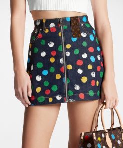 Donna Louis Vuitton Denim | Lv X Yk Minigonna In Denim Con Motivo Painted Dots