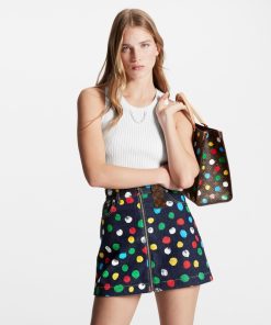 Donna Louis Vuitton Denim | Lv X Yk Minigonna In Denim Con Motivo Painted Dots