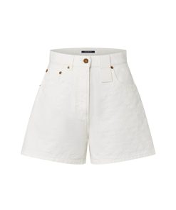 Donna Louis Vuitton Denim | Shorts In Denim Con Motivo Monogram In Jacquard