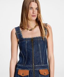 Donna Louis Vuitton Denim | Miniabito In Denim Con Dettagli In Pelle