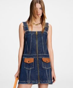 Donna Louis Vuitton Denim | Miniabito In Denim Con Dettagli In Pelle