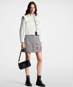 Donna Louis Vuitton Gonne E Shorts | Minigonna Con Motivo A Scacchi E Finiture In Pelle