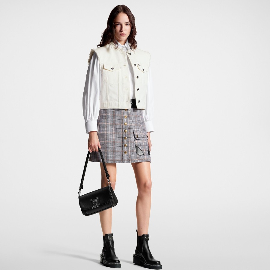 Donna Louis Vuitton Gonne E Shorts | Minigonna Con Motivo A Scacchi E Finiture In Pelle