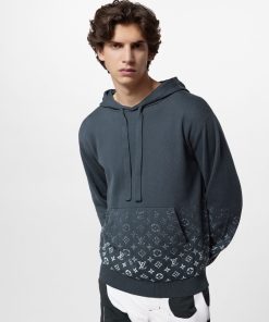 Uomo Louis Vuitton Maglieria E Felpe | Felpa In Cotone Con Motivo Monogram Gradient E Cappuccio Grigio