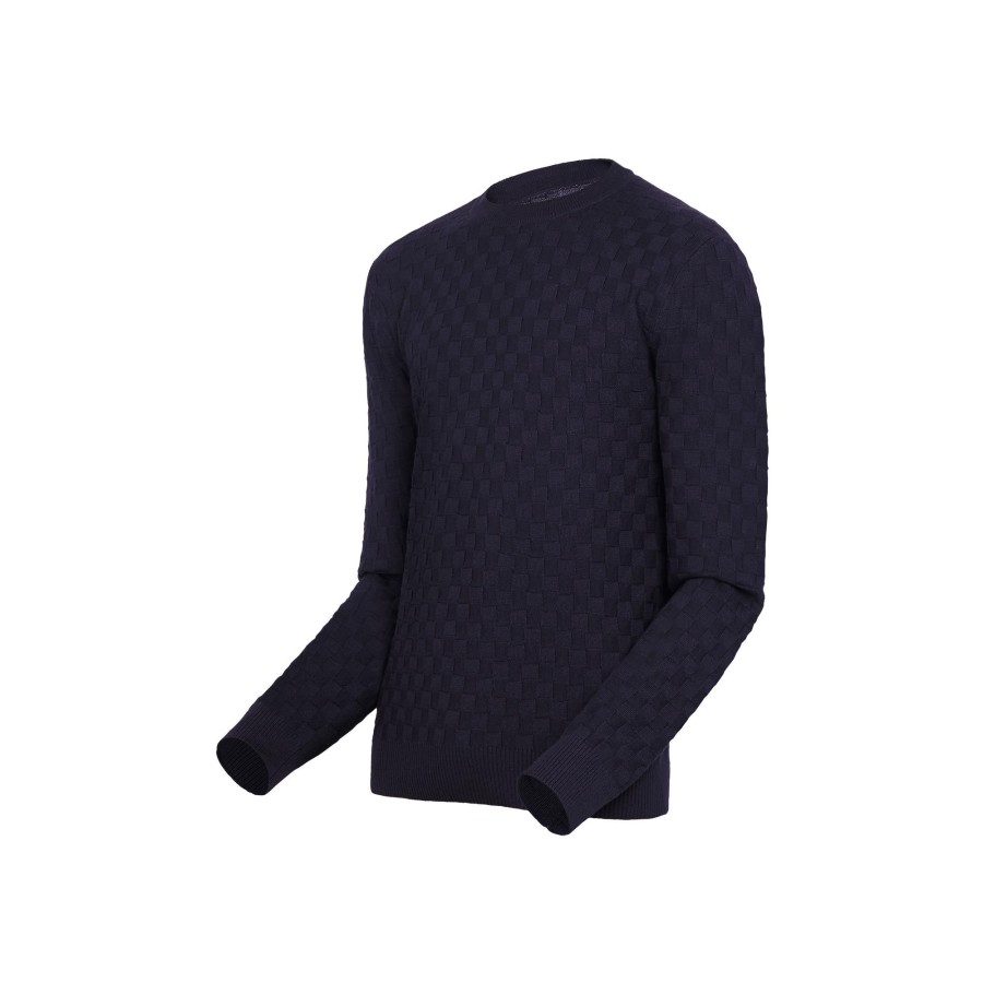 Uomo Louis Vuitton Maglieria E Felpe | Maglia Girocollo Con Motivo Damier Bleu Nuit Fonce