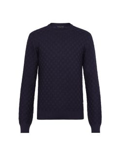 Uomo Louis Vuitton Maglieria E Felpe | Maglia Girocollo Con Motivo Damier Bleu Nuit Fonce