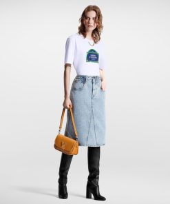 Donna Louis Vuitton Denim | Gonna Midi In Denim Sbiancato