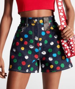 Donna Louis Vuitton Denim | Lv X Yk Shorts In Denim Con Motivo Painted Dots