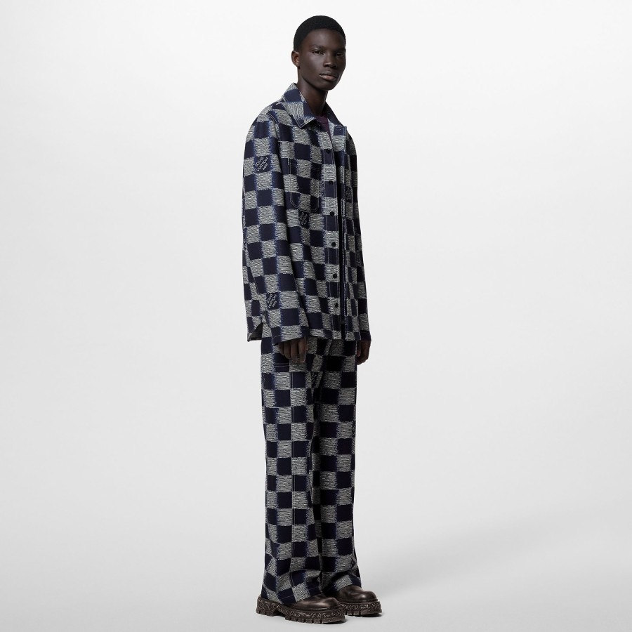 Uomo Louis Vuitton Pantaloni | Pantaloni In Stile Workwear In Lana Con Motivo Damier