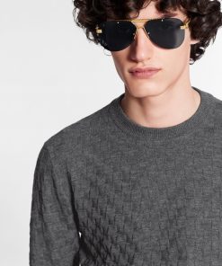 Uomo Louis Vuitton Maglieria E Felpe | Maglia Girocollo Con Motivo Damier Gris Fonce