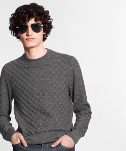 Uomo Louis Vuitton Maglieria E Felpe | Maglia Girocollo Con Motivo Damier Gris Fonce