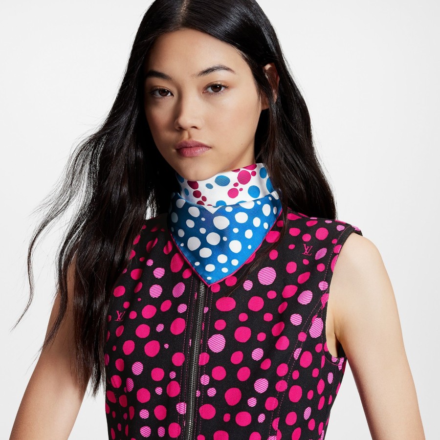 Donna Louis Vuitton Foulard In Seta E Bandeaux | Lv X Yk Foulard Infinity Dots 45 Bianco/Blu