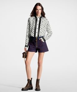 Donna Louis Vuitton Denim | Mini Shorts In Denim Con Motivo Monogram Floccato