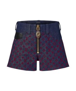 Donna Louis Vuitton Denim | Mini Shorts In Denim Con Motivo Monogram Floccato