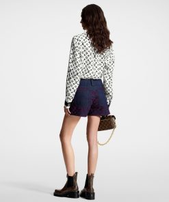 Donna Louis Vuitton Denim | Mini Shorts In Denim Con Motivo Monogram Floccato