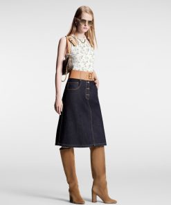 Donna Louis Vuitton Denim | Gonna In Denim E Cintura Con Occhielli