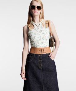 Donna Louis Vuitton Denim | Gonna In Denim E Cintura Con Occhielli