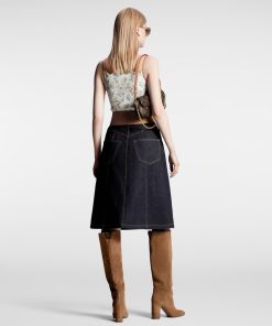 Donna Louis Vuitton Denim | Gonna In Denim E Cintura Con Occhielli