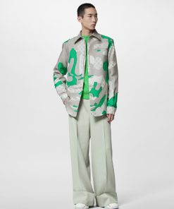 Uomo Louis Vuitton Camicie | Giacca A Camicia In Cotone Di Fil Coupe Stampato Verde