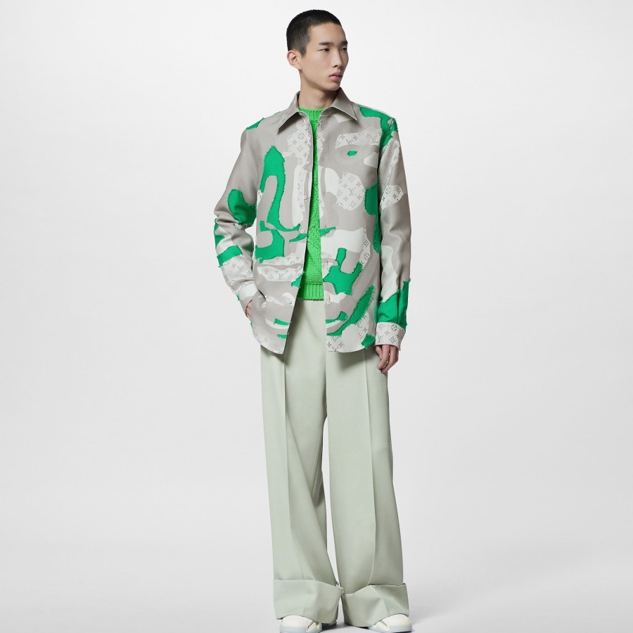 Uomo Louis Vuitton Camicie | Giacca A Camicia In Cotone Di Fil Coupe Stampato Verde