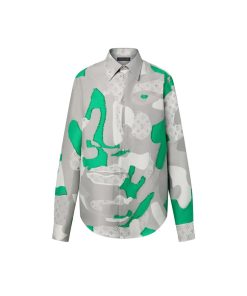 Uomo Louis Vuitton Camicie | Giacca A Camicia In Cotone Di Fil Coupe Stampato Verde