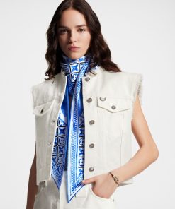 Donna Louis Vuitton Foulard In Seta E Bandeaux | Foulard Triangolare Graphic Tile Mosaic Blu