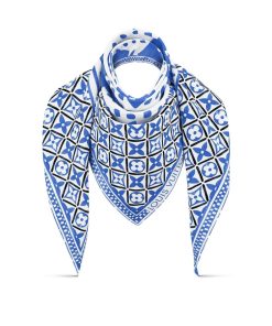 Donna Louis Vuitton Foulard In Seta E Bandeaux | Foulard Triangolare Graphic Tile Mosaic Blu