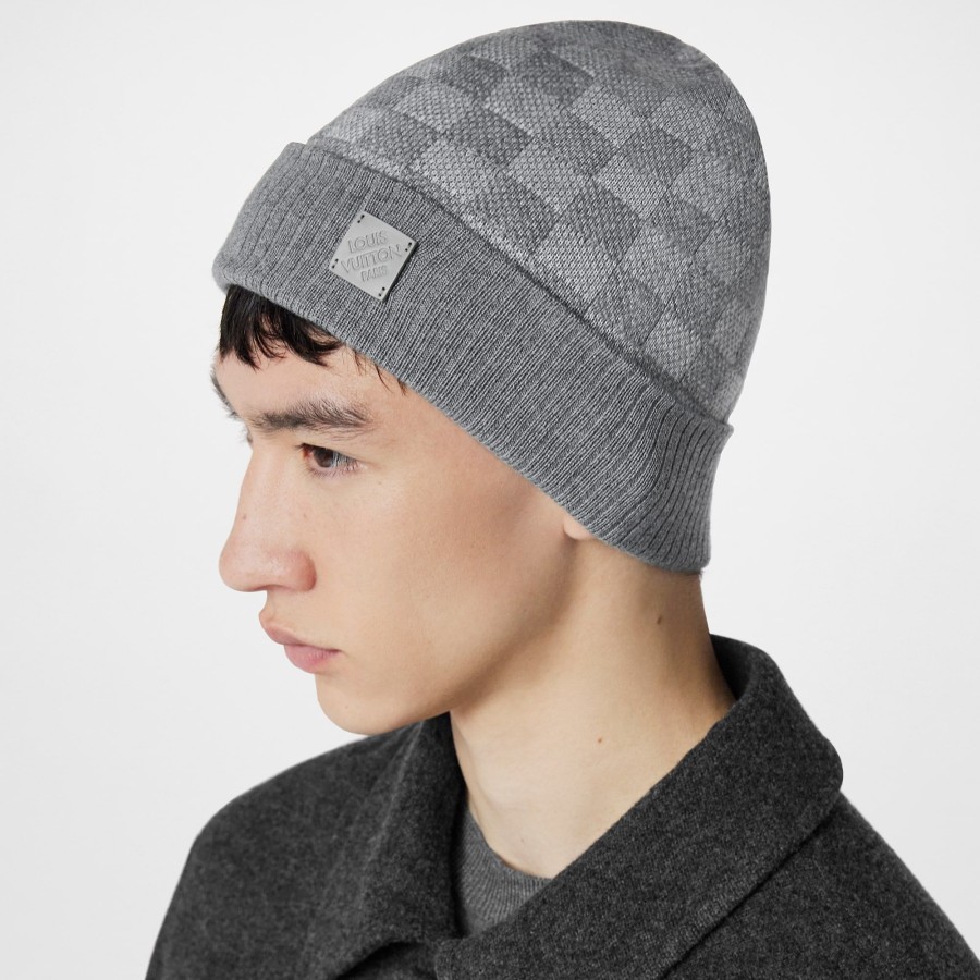 Uomo Louis Vuitton Cappelli E Guanti | Berretto Neo Petit Damier Gris Clair