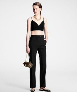 Donna Louis Vuitton Pantaloni | Pantaloni In Stile Smoking Con Bottone Gioiello Noir