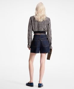 Donna Louis Vuitton Denim | Shorts In Denim Color Blu Indaco Con Applicazione In Tela Monogram