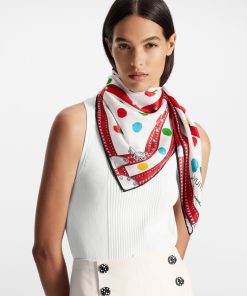 Donna Louis Vuitton Foulard In Seta E Bandeaux | Lv X Yk Foulard Painted Dots Monogram 90 Blanc