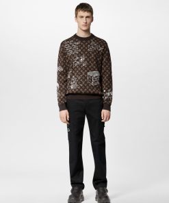 Uomo Louis Vuitton Maglieria E Felpe | Girocollo In Lana Con Motivo Monogram E Ricami