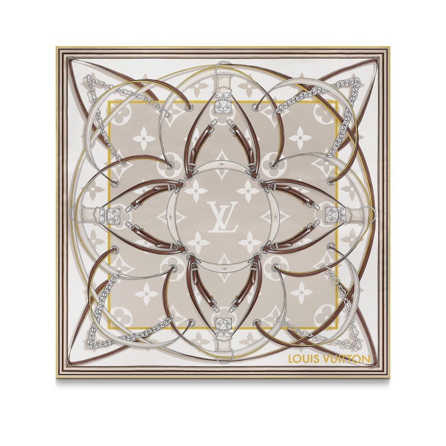 Donna Louis Vuitton Foulard In Seta E Bandeaux | Foulard Ultimate Monogram 90 Beige Chiaro