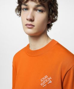 Uomo Louis Vuitton T-Shirt E Polo | T-Shirt In Cotone Con Firma Ricamata Orange