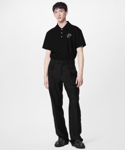 Uomo Louis Vuitton T-Shirt E Polo | Polo Con Firma Ricamata Noir