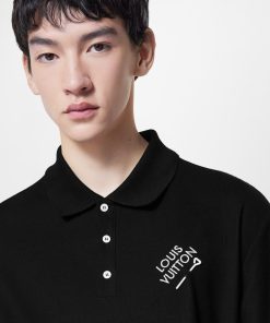 Uomo Louis Vuitton T-Shirt E Polo | Polo Con Firma Ricamata Noir