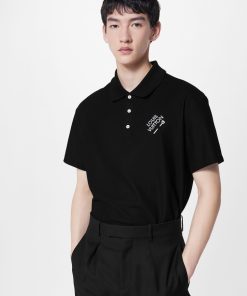 Uomo Louis Vuitton T-Shirt E Polo | Polo Con Firma Ricamata Noir