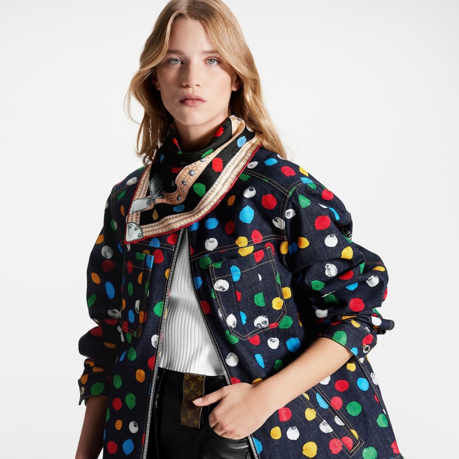 Donna Louis Vuitton Foulard In Seta E Bandeaux | Lv X Yk Foulard Painted Dots Monogram 90 Noir