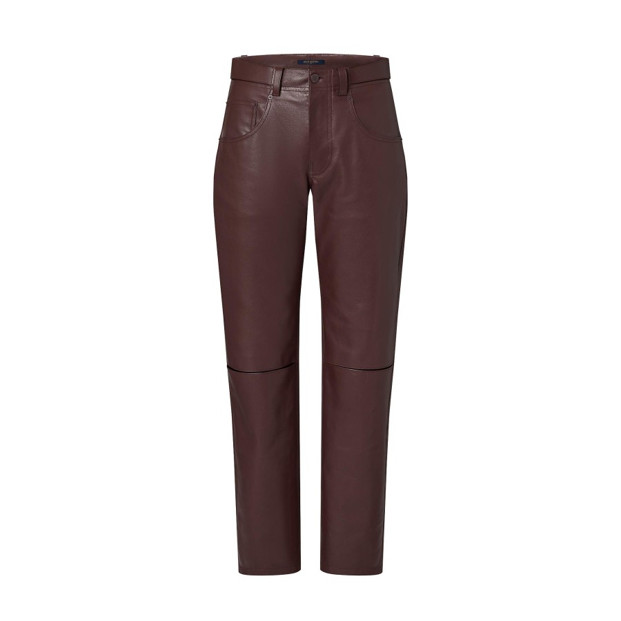 Donna Louis Vuitton Pantaloni | Pantaloni In Pelle Con Spacchi Marron Fonce