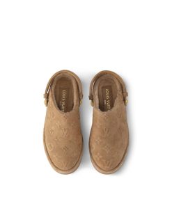 Donna Louis Vuitton Mule E Slider | Mule Chiusa Con Plateau Aspen Beige