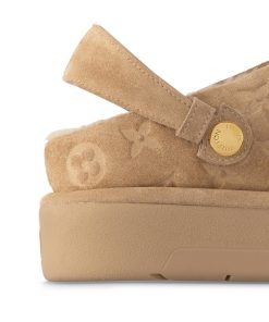 Donna Louis Vuitton Mule E Slider | Mule Chiusa Con Plateau Aspen Beige